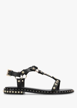 Everlast Black Leather T Bar Studded Sandals