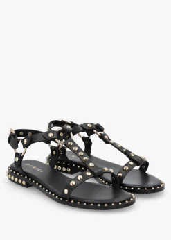 Everlast Black Leather T Bar Studded Sandals