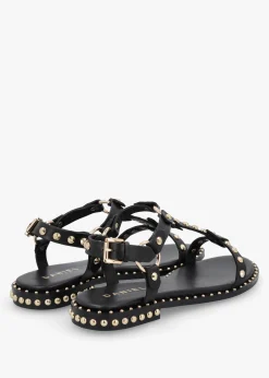 Everlast Black Leather T Bar Studded Sandals