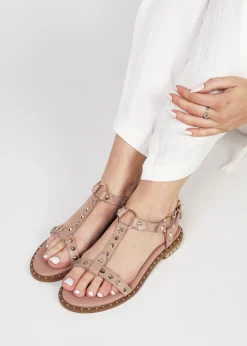 Everlast Nude Leather T Bar Studded Sandals