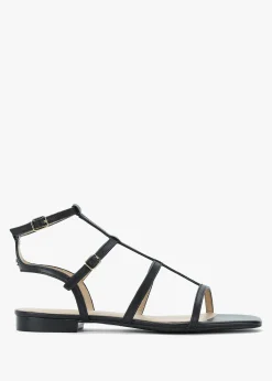 Everley Lauren Black Leather Gladiator Sandals