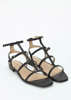 Everley Lauren Black Leather Gladiator Sandals