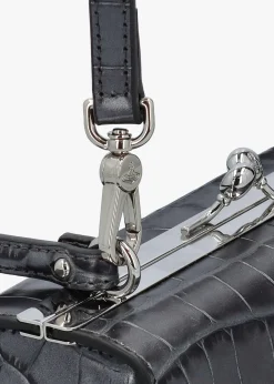 Extra Large Doll Frame Embossed Croc Anthracite Leather Purse Bag