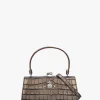 Extra Large Doll Frame Embossed Croc Brown Leather Purse Bag