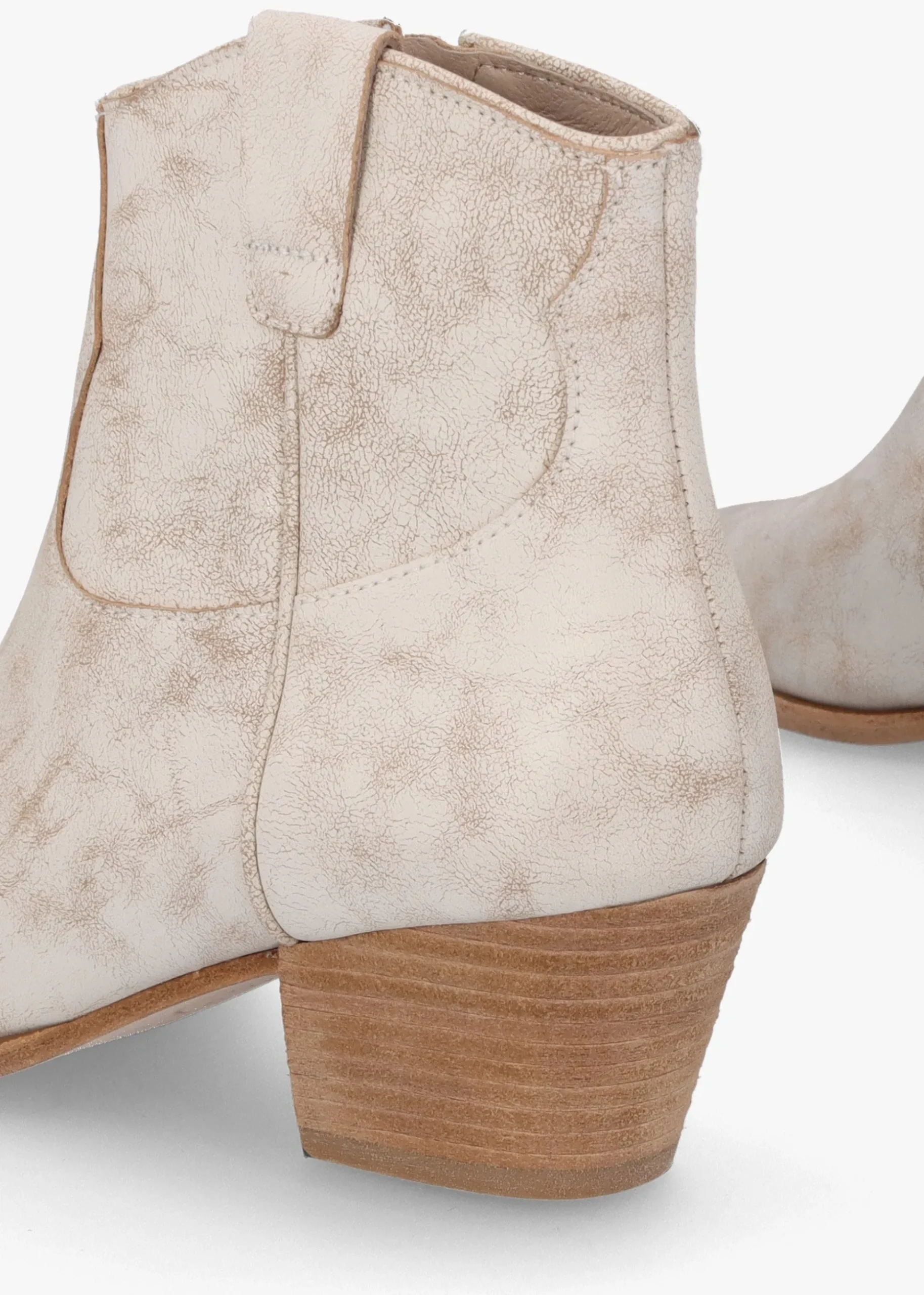 Fame Beige White Leather Western Ankle Boots