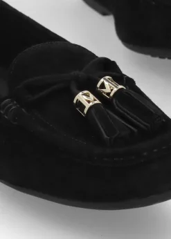 Famina Black Suede Tassel Loafers