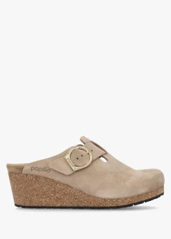 Fanny Ring Buckle Warm Sand Nubuck Wedge Mules
