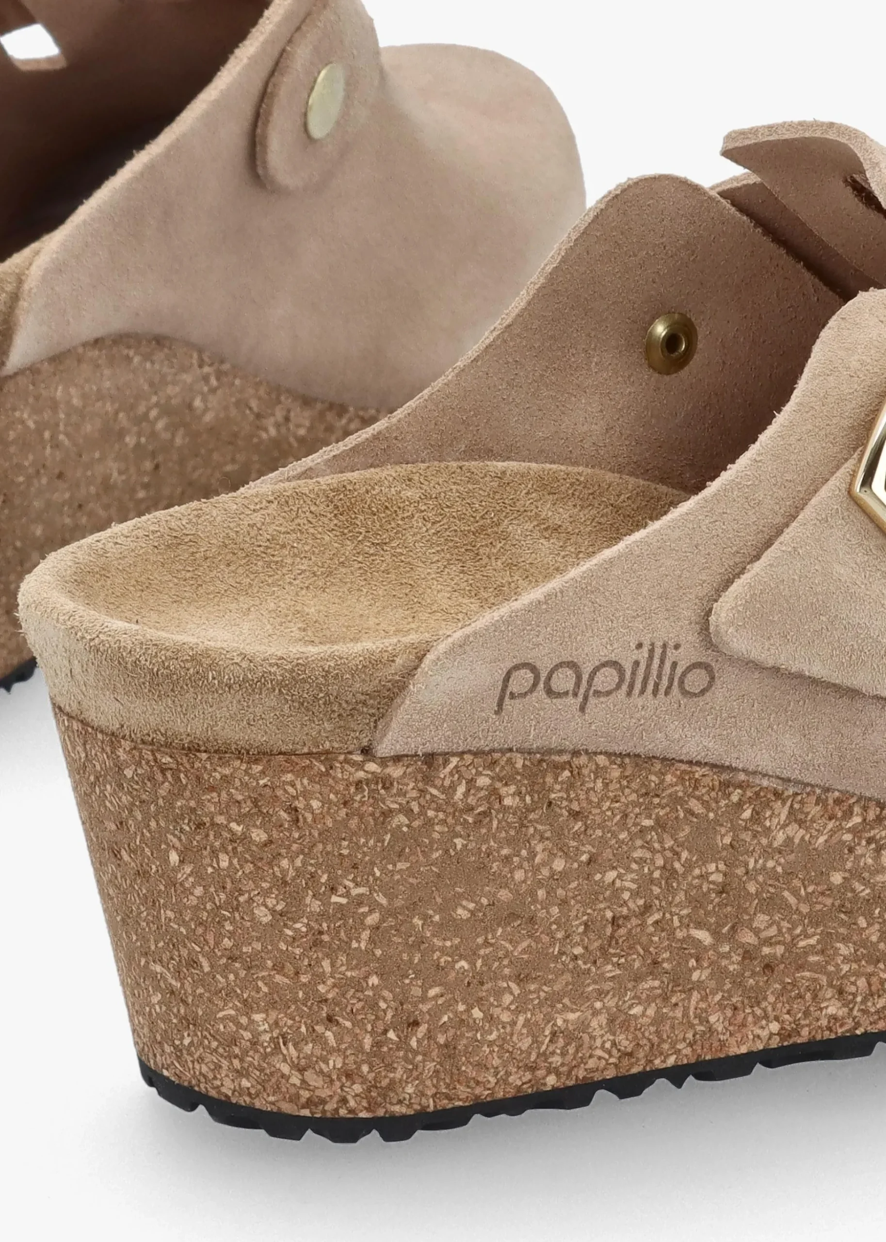 Fanny Ring Buckle Warm Sand Nubuck Wedge Mules