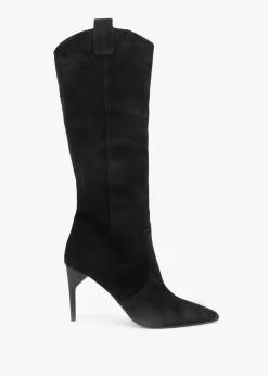 Feeha Black Suede Elegant Western Knee Boots
