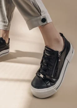 Filician Black Leather Side Zip Trainers