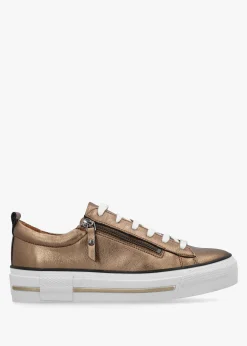Filician Gold Leather Side Zip Trainers