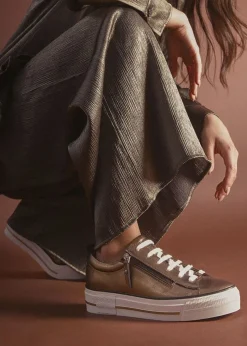 Filician Gold Leather Side Zip Trainers