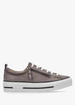 Filician Grey Leather Side Zip Trainers