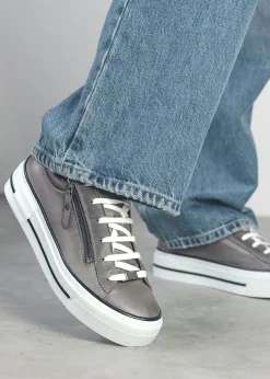 Filician Grey Leather Side Zip Trainers