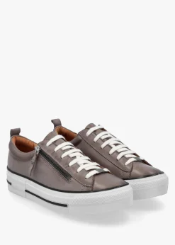 Filician Grey Leather Side Zip Trainers