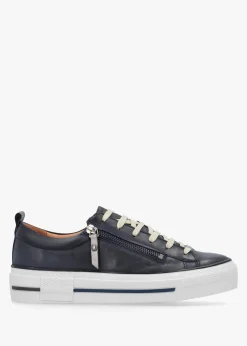 Filician Navy Leather Side Zip Trainers