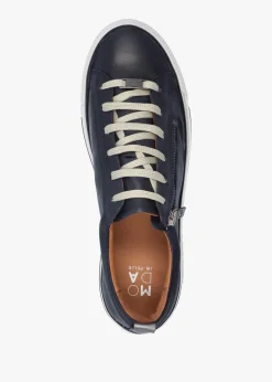 Filician Navy Leather Side Zip Trainers