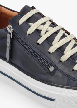 Filician Navy Leather Side Zip Trainers