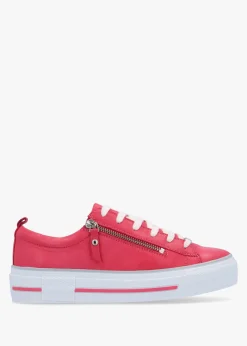 Filician Raspberry Leather Side Zip Trainers