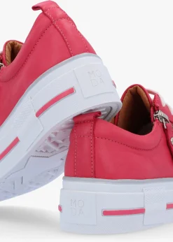 Filician Raspberry Leather Side Zip Trainers