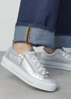 Filician Silver Metallic Leather Side Zip Trainers