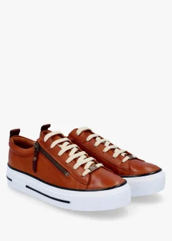 Filician Tan Leather Side Zip Trainers