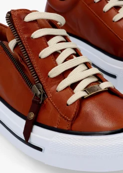 Filician Tan Leather Side Zip Trainers