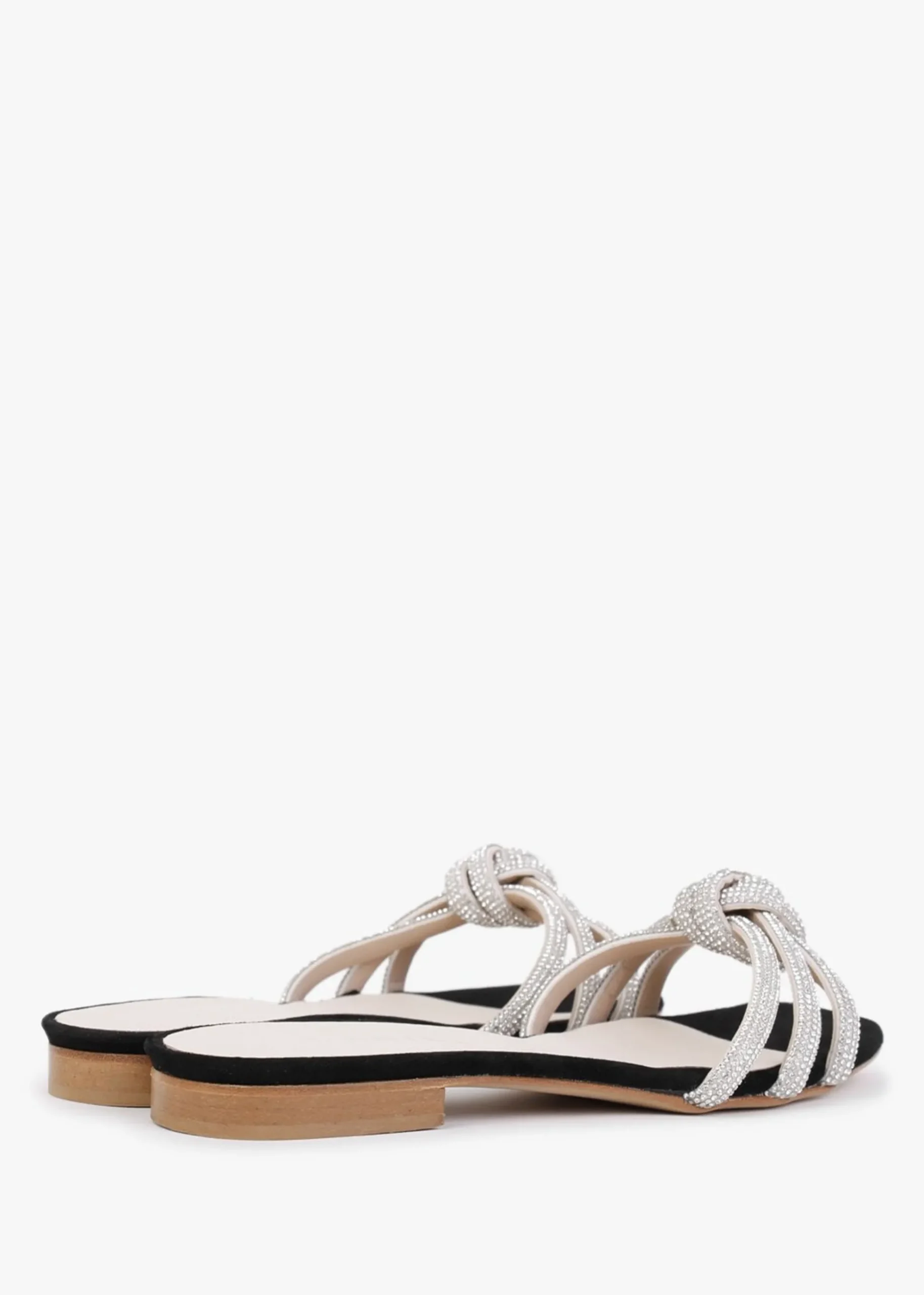 Flatante Black Suede Twisted Diamante Mules