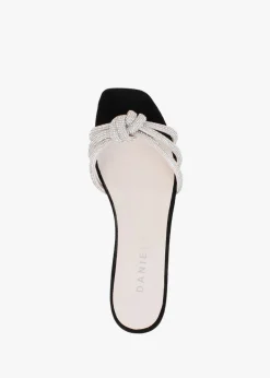 Flatante Black Suede Twisted Diamante Mules