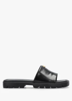 Florence Black Leather Flat Mules
