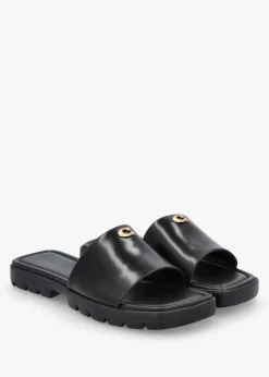 Florence Black Leather Flat Mules