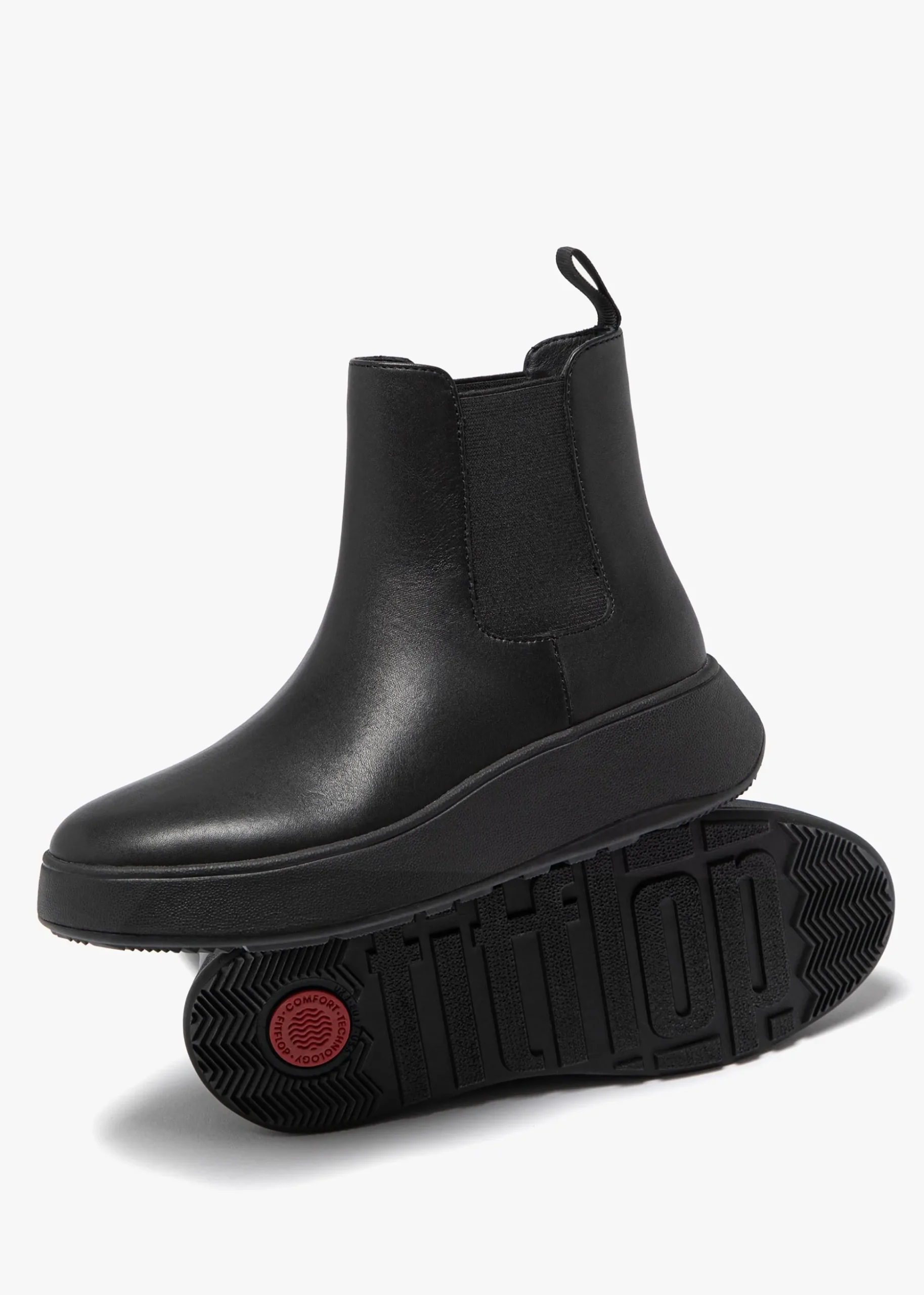 F-Mode All Black Leather Chelsea Boots