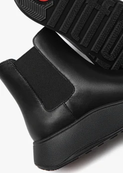 F-Mode All Black Leather Chelsea Boots