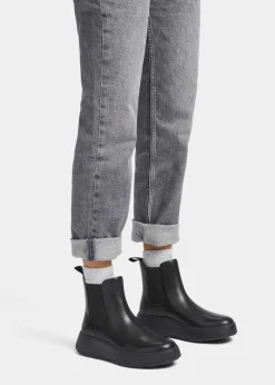 F-Mode All Black Leather Chelsea Boots