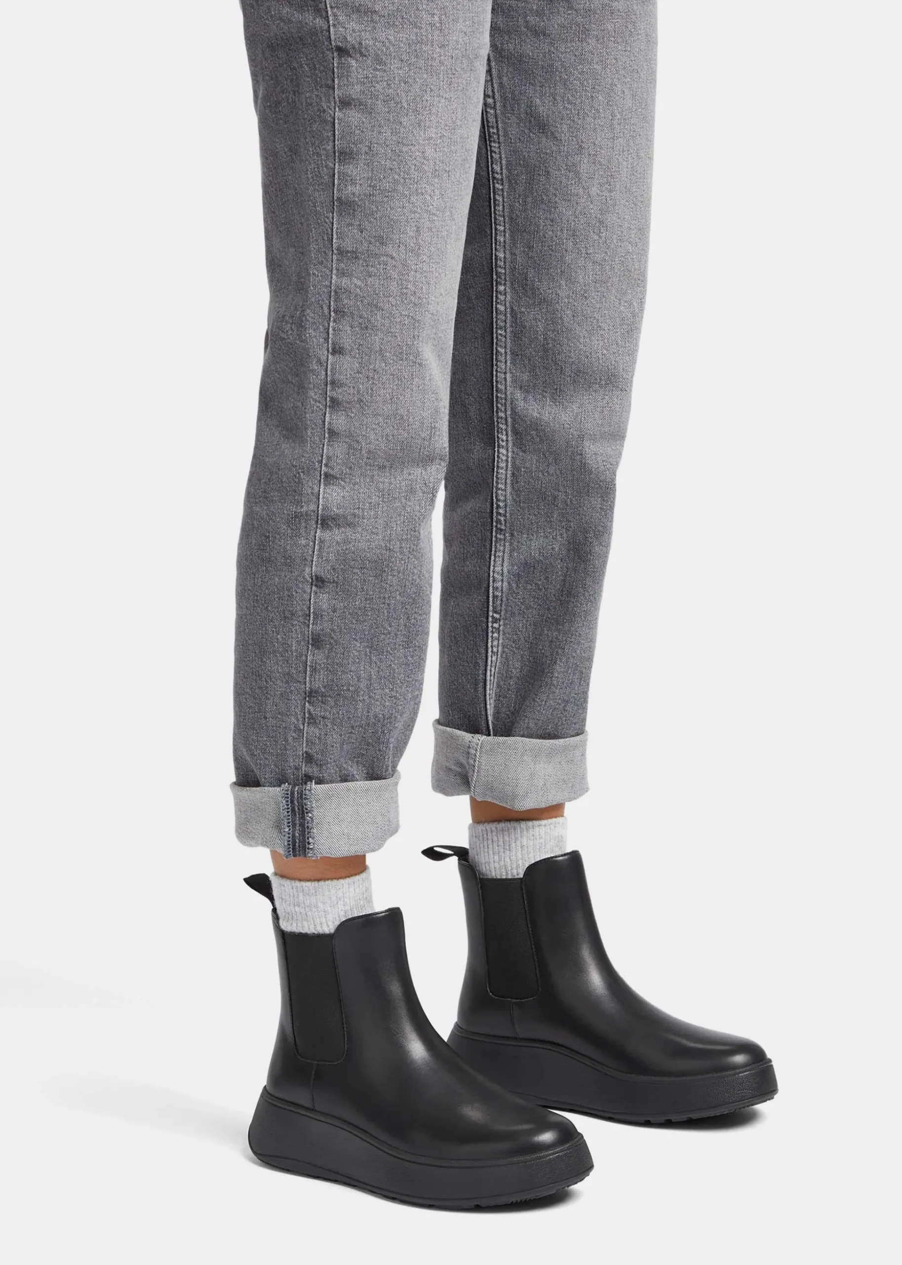 F-Mode All Black Leather Chelsea Boots