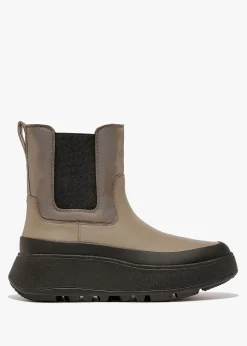 F-Mode Water-Resistant Minky Grey Fabric & Leather Flatform Chelsea Boots