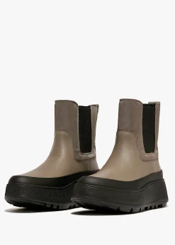F-Mode Water-Resistant Minky Grey Fabric & Leather Flatform Chelsea Boots
