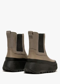 F-Mode Water-Resistant Minky Grey Fabric & Leather Flatform Chelsea Boots