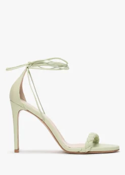 Frait Green Leather Braided Heeled Sandals