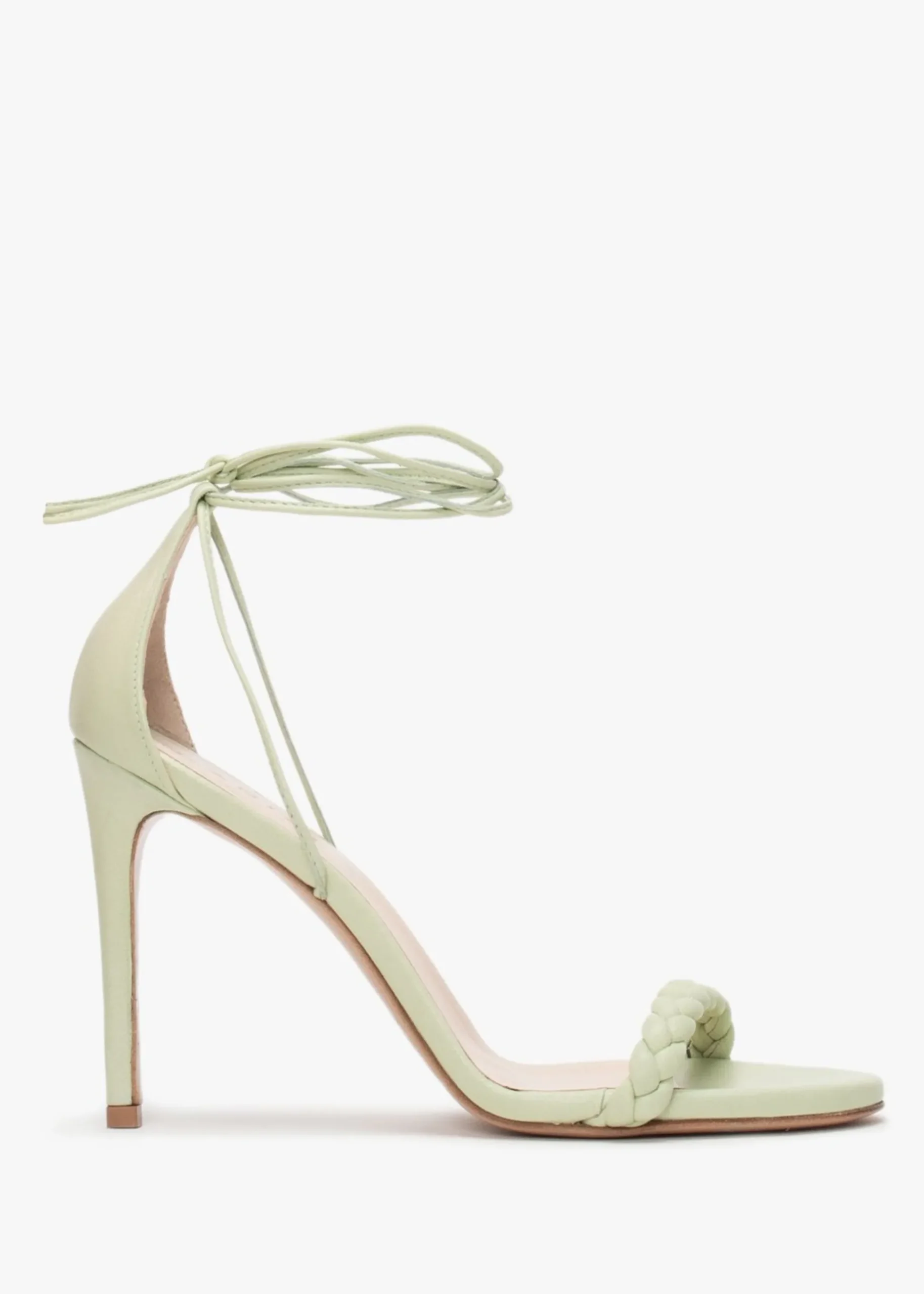 Frait Green Leather Braided Heeled Sandals