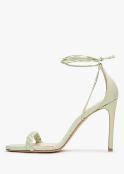 Frait Green Leather Braided Heeled Sandals