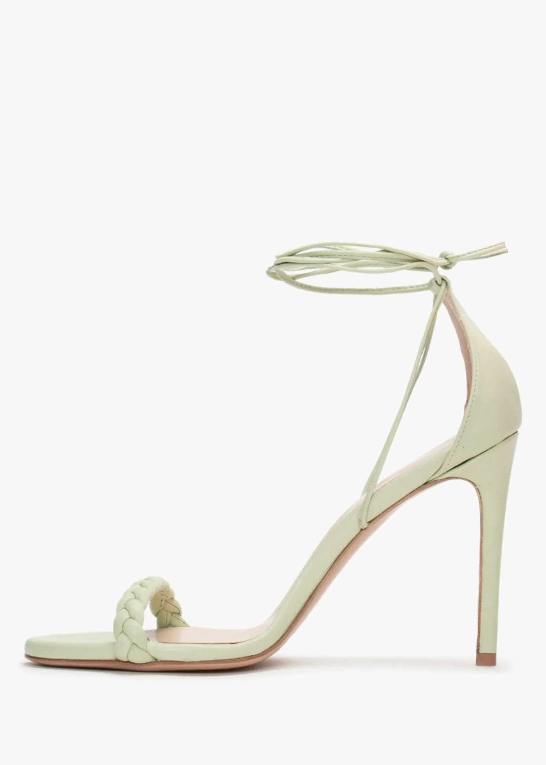 Frait Green Leather Braided Heeled Sandals