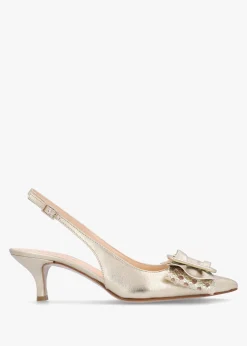 Galina Gold Leather Raffia Bow Heeled Sling Backs