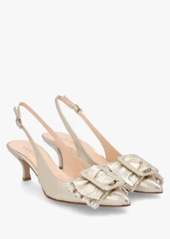 Galina Gold Leather Raffia Bow Heeled Sling Backs