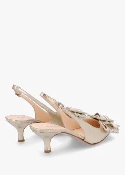 Galina Gold Leather Raffia Bow Heeled Sling Backs