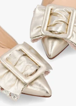 Galina Gold Leather Raffia Bow Heeled Sling Backs