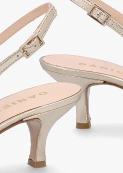 Galina Gold Leather Raffia Bow Heeled Sling Backs