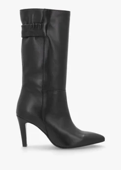 Gardenia 80's Black Leather Elasticated Back Heeled Calf Boots
