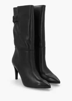 Gardenia 80's Black Leather Elasticated Back Heeled Calf Boots
