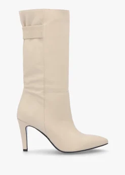 Gardenia 80's Cream Leather Elasticated Back Heeled Calf Boots